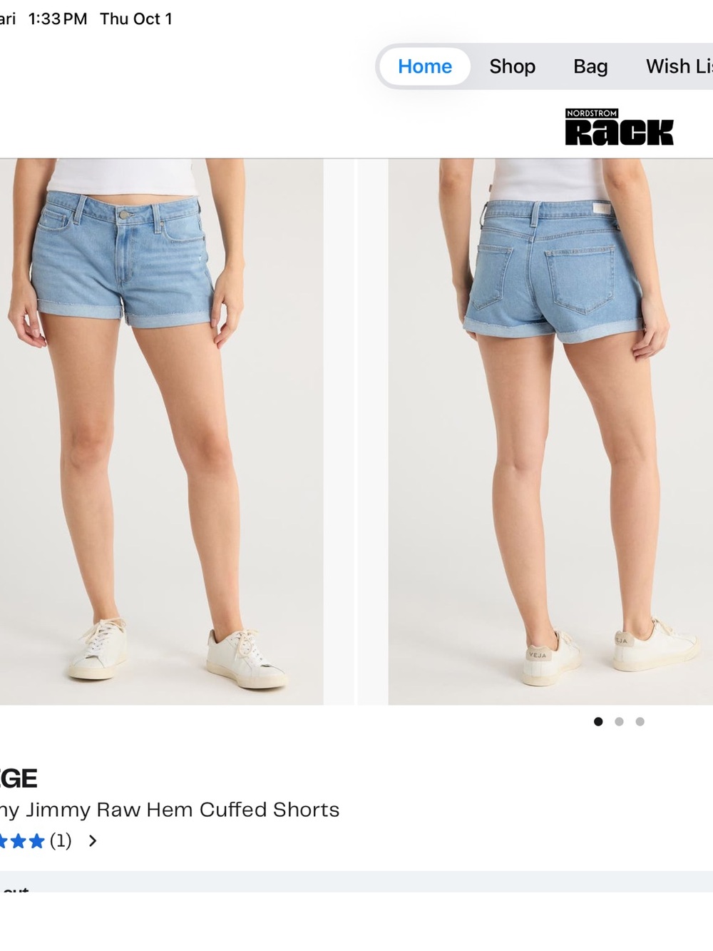 PAIGE Frayed Hem Light Blue Denim Shorts 27